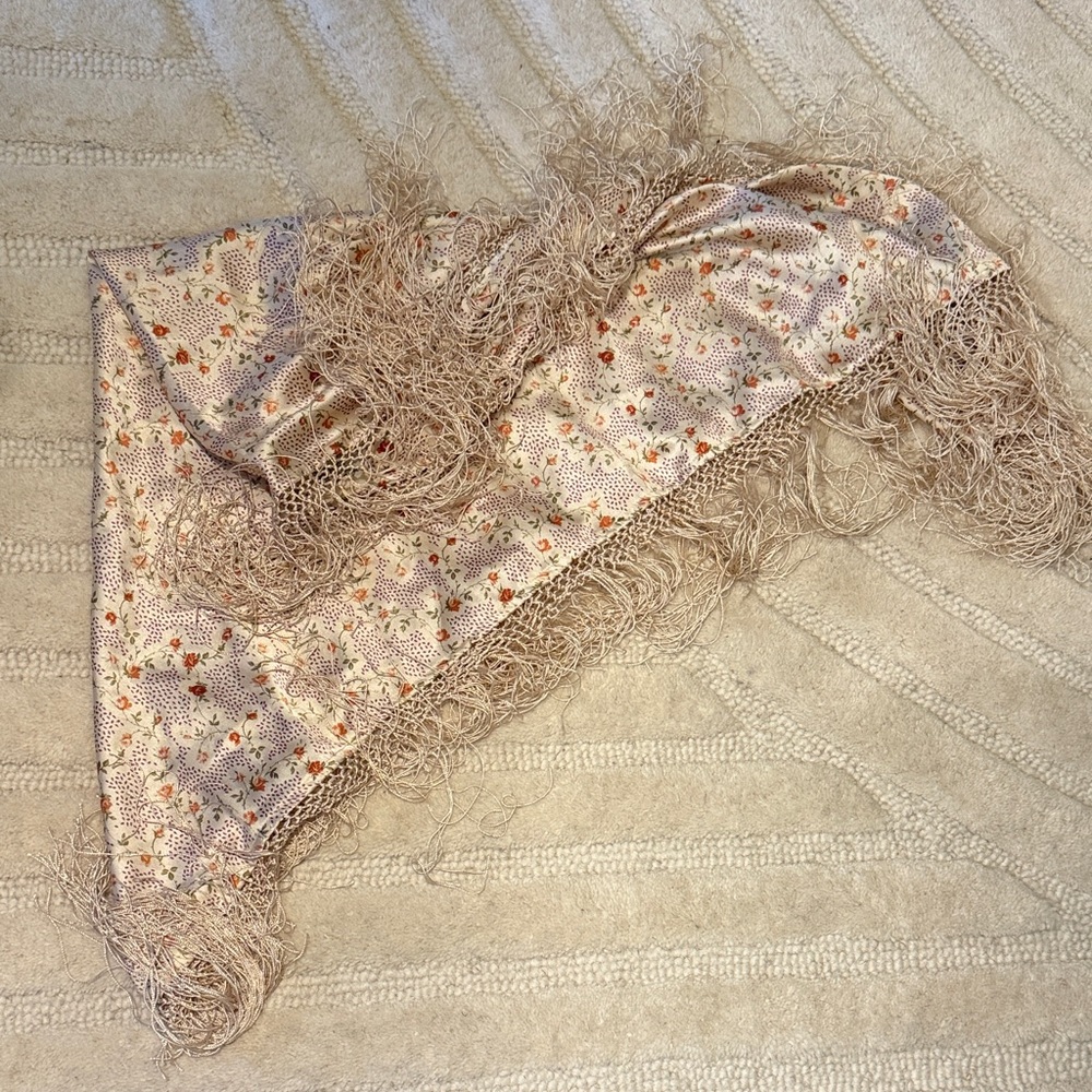 Denim & Supply Ralph Lauren Cream Floral Fringe Scarf